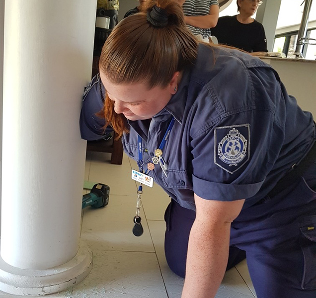 rspca rescue officer with their arm inside the pole